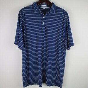 Peter Millar Men's Polo XL Navy Blue White Stripe Cotton Tencel Linen Blend